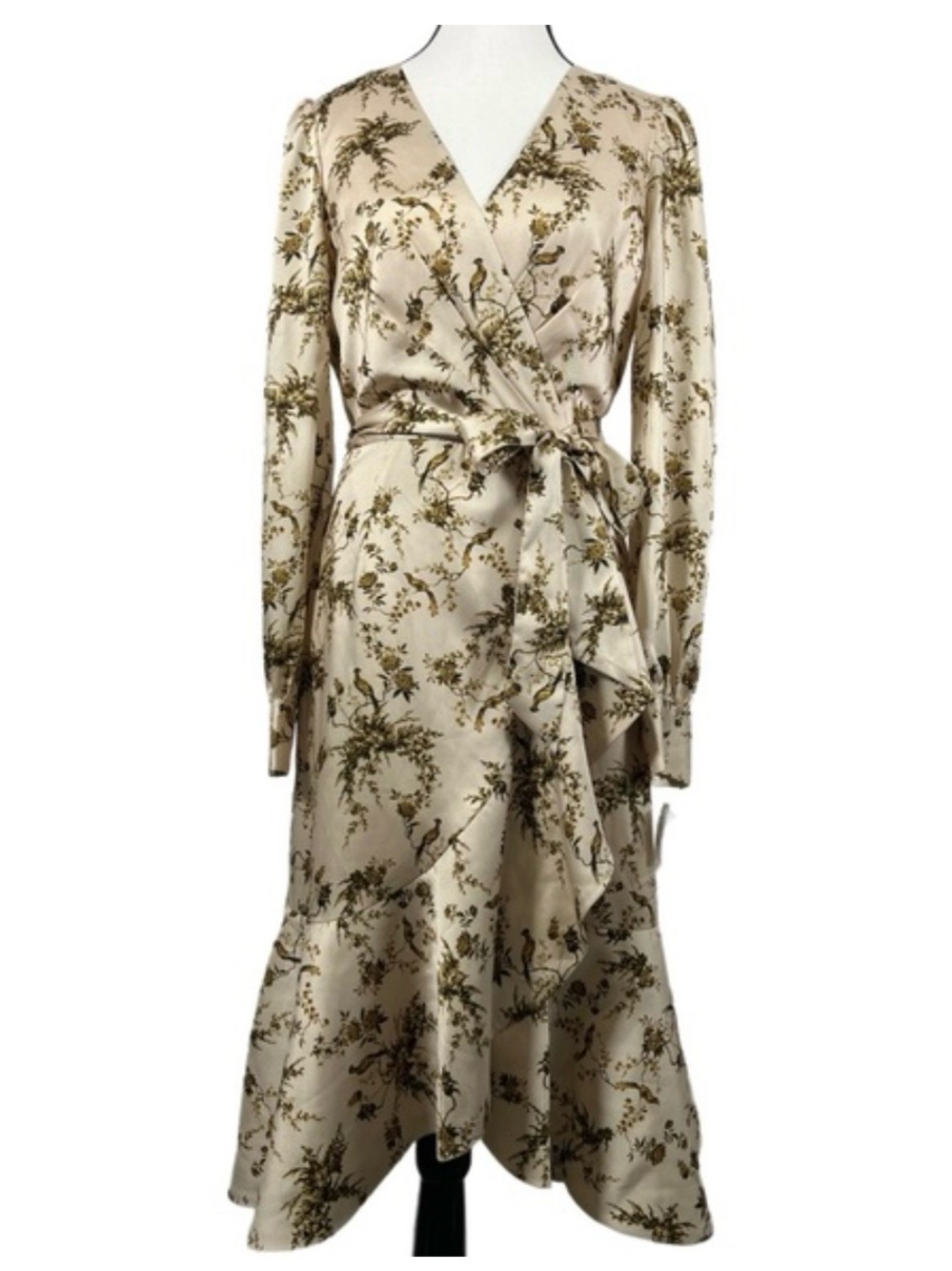 ANTONIO MELANI Cream Floral Satin Wrap Maxi Dress